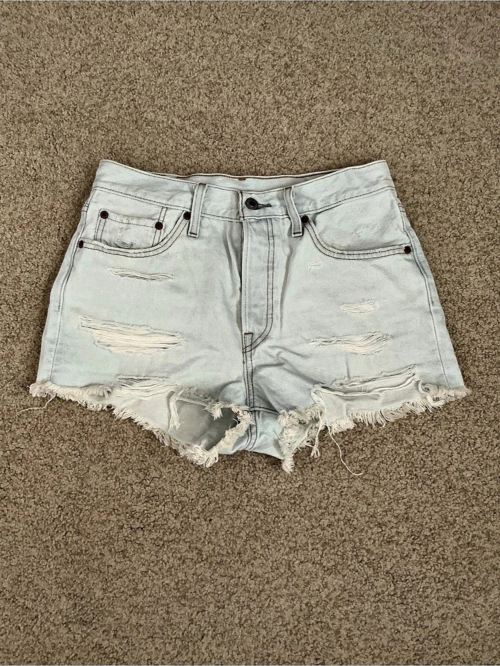 Levi's 501 Distressed Denim Jean Shorts Blue Waist 28